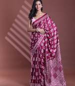 Dark purple silk soft saree with paisley print