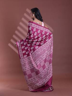 Dark purple silk soft saree with paisley print 3