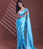 Sky blue silk soft saree with paisley print