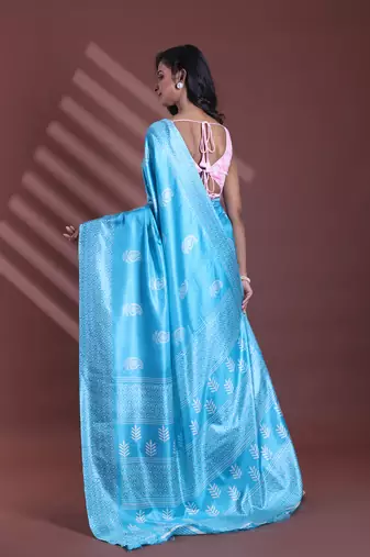 Sky blue silk soft saree with paisley print