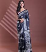Black silk soft saree with texture print