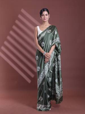 Fern green silk soft saree with texture print 1