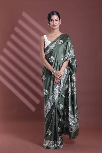 Fern green silk soft saree with texture print