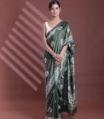 Fern green silk soft saree with texture print
