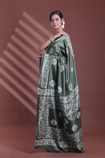 Fern green silk soft saree with texture print