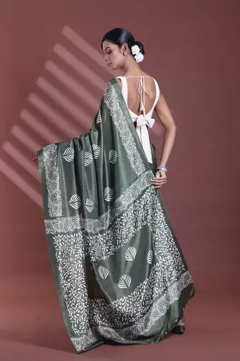 Fern green silk soft saree with texture print