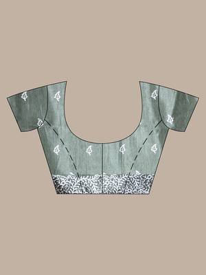 Fern green silk soft saree with texture print 5