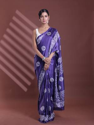 Navy blue silk soft saree with texture print 1