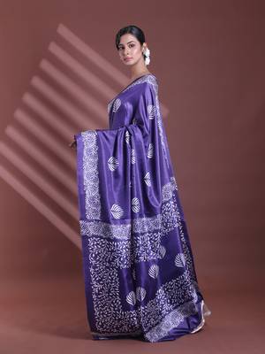 Navy blue silk soft saree with texture print 2
