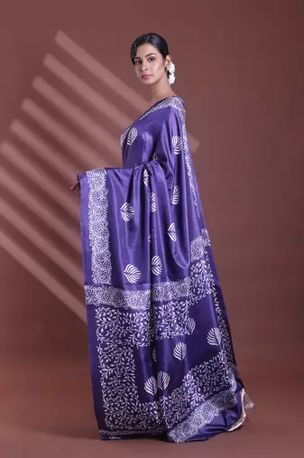Navy blue silk soft saree with texture print