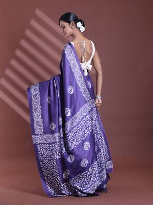 Navy blue silk soft saree with texture print 3