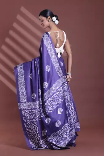 Navy blue silk soft saree with texture print