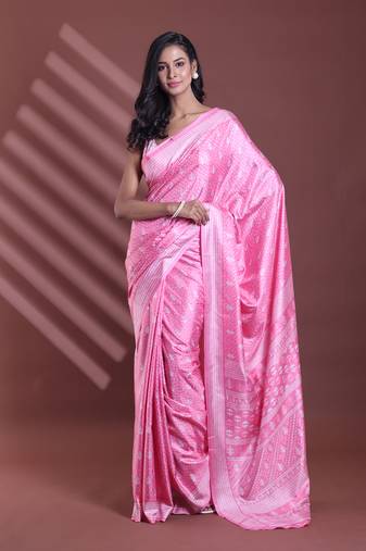 Pink silk soft saree with texture print