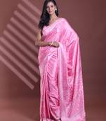 Pink silk soft saree with texture print