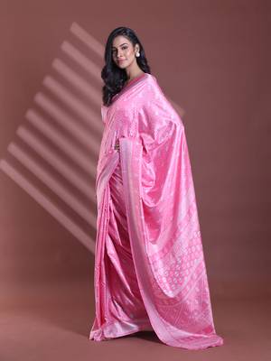 Pink silk soft saree with texture print 2