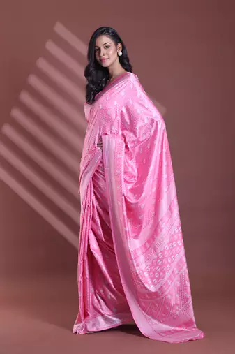 Pink silk soft saree with texture print