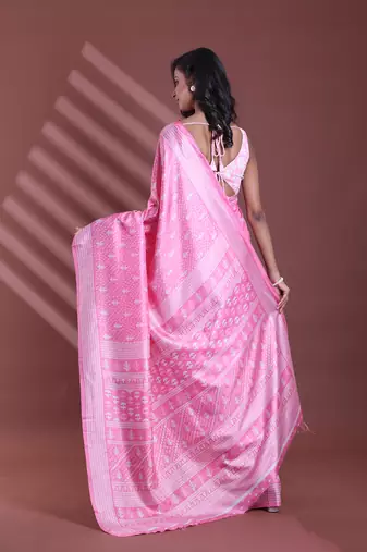 Pink silk soft saree with texture print
