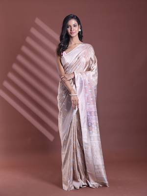 Ecru silk soft saree with texture print 1