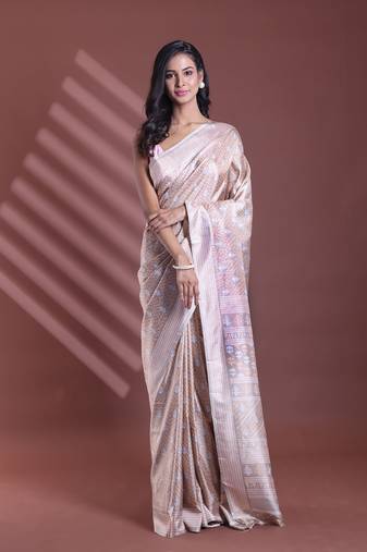 Ecru silk soft saree with texture print