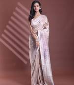 Ecru silk soft saree with texture print
