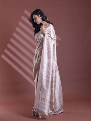 Ecru silk soft saree with texture print 2