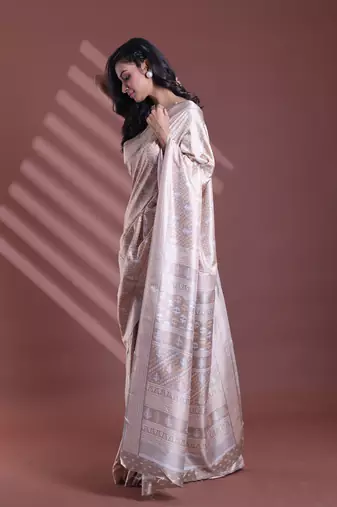 Ecru silk soft saree with texture print