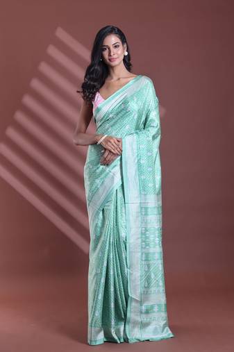 Light green silk soft saree with texture print