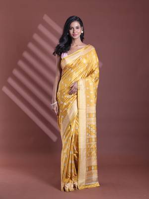 Mustard silk soft saree with texture print 1
