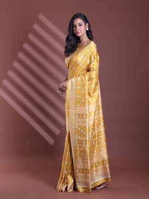 Mustard silk soft saree with texture print 2