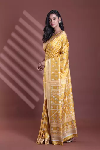 Mustard silk soft saree with texture print