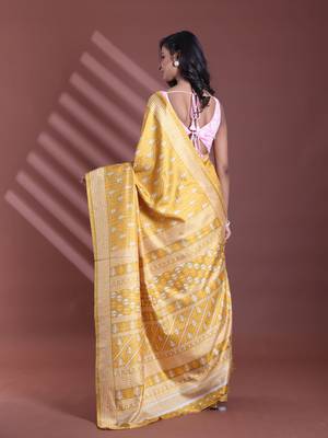 Mustard silk soft saree with texture print 3