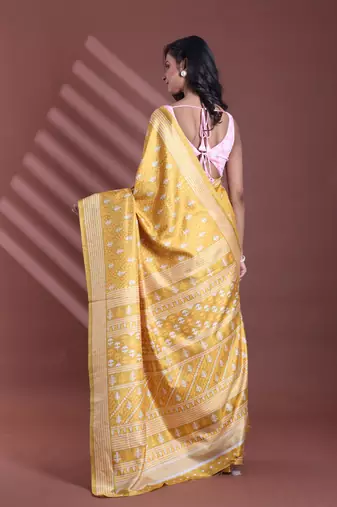 Mustard silk soft saree with texture print