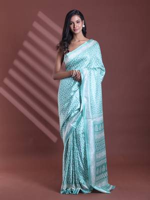 Sky blue silk soft saree with texture print 1