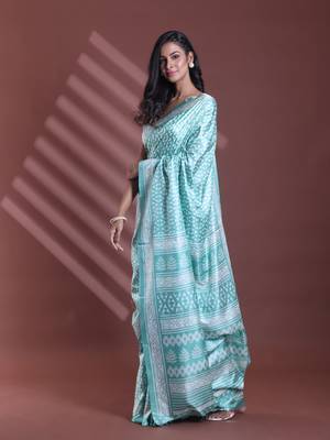 Sky blue silk soft saree with texture print 2