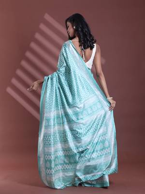 Sky blue silk soft saree with texture print 3