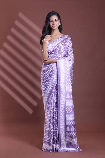 Violet silk soft saree with texture print