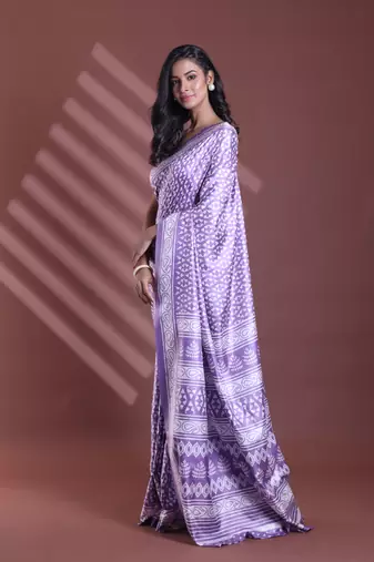 Violet silk soft saree with texture print