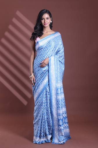 Sapphire blue silk soft saree with texture print