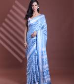 Sapphire blue silk soft saree with texture print