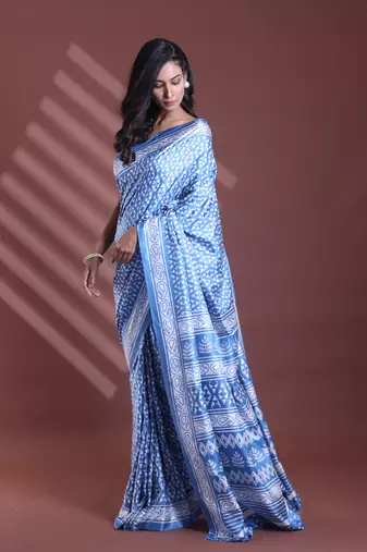 Sapphire blue silk soft saree with texture print