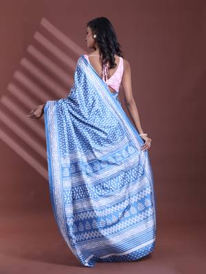 Sapphire blue silk soft saree with texture print 3