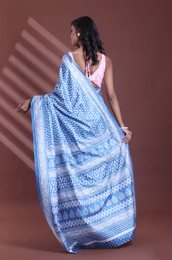 Sapphire blue silk soft saree with texture print
