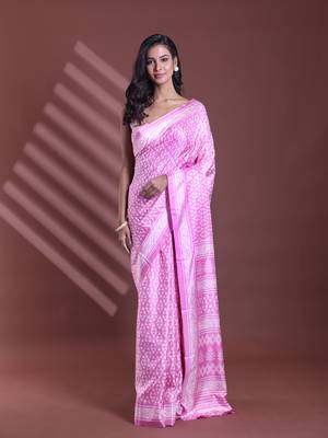 Pink silk soft saree with texture print 1