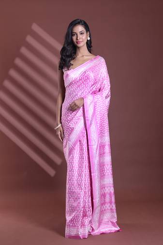 Pink silk soft saree with texture print