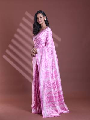 Pink silk soft saree with texture print 2