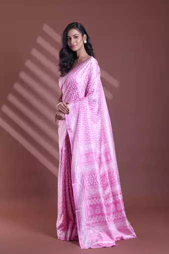 Pink silk soft saree with texture print