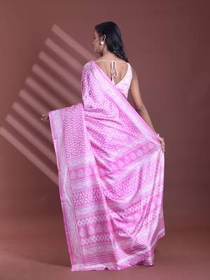Pink silk soft saree with texture print 3