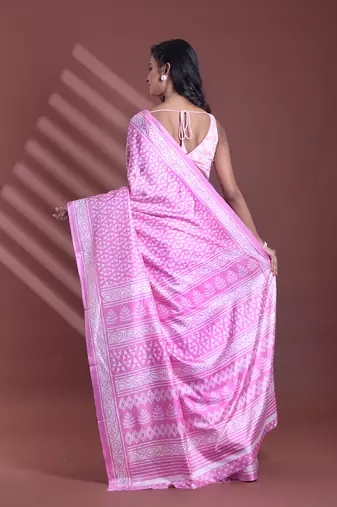 Pink silk soft saree with texture print