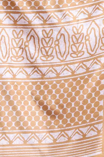 Ochre yellow silk soft saree with abstract print