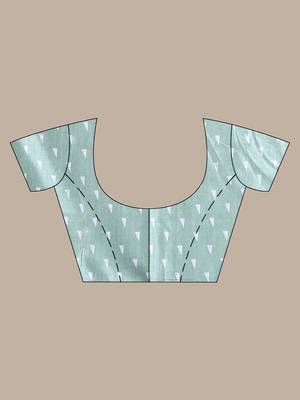 Mint green silk soft saree with abstract print 5